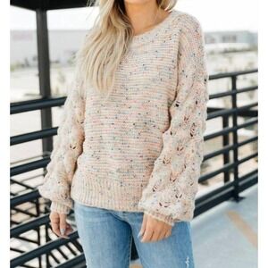 NWOT KORI Flecks of Rainbows Sweater Confetti Chunky Knit Balloon Sleeves Top- M